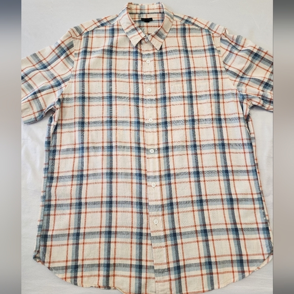J. Crew Men's Blue Red Plaid Short Sleeve Shirt Button Front, sz LG - Picture 6 of 16